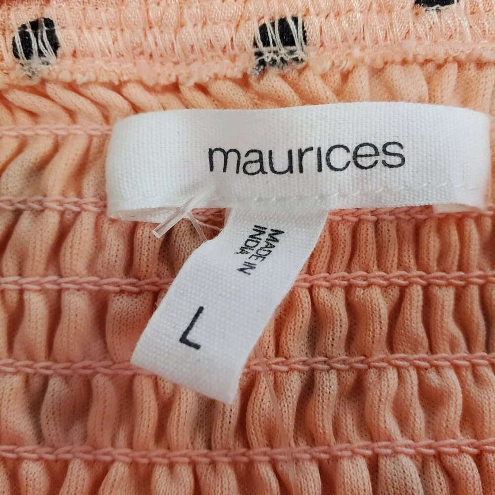 Maurices Maxi Sundress Women Size L Peach Black Polka Dot Halter Elastic Back - Picture 6 of 12